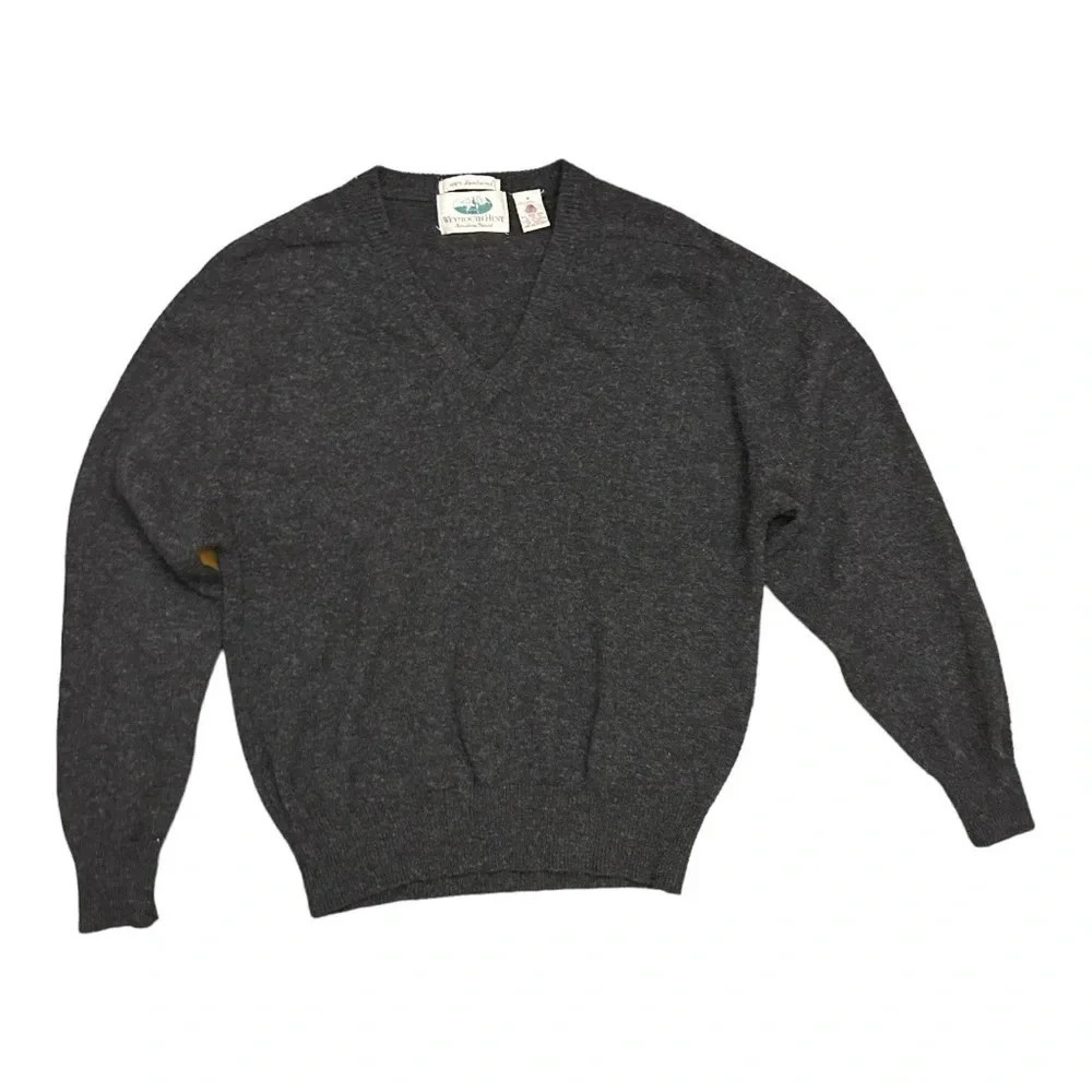 Weymouth Hunt 100% Wool Gray V-Neck Sweater Size M Vintage 90s Y2K Grandpacore